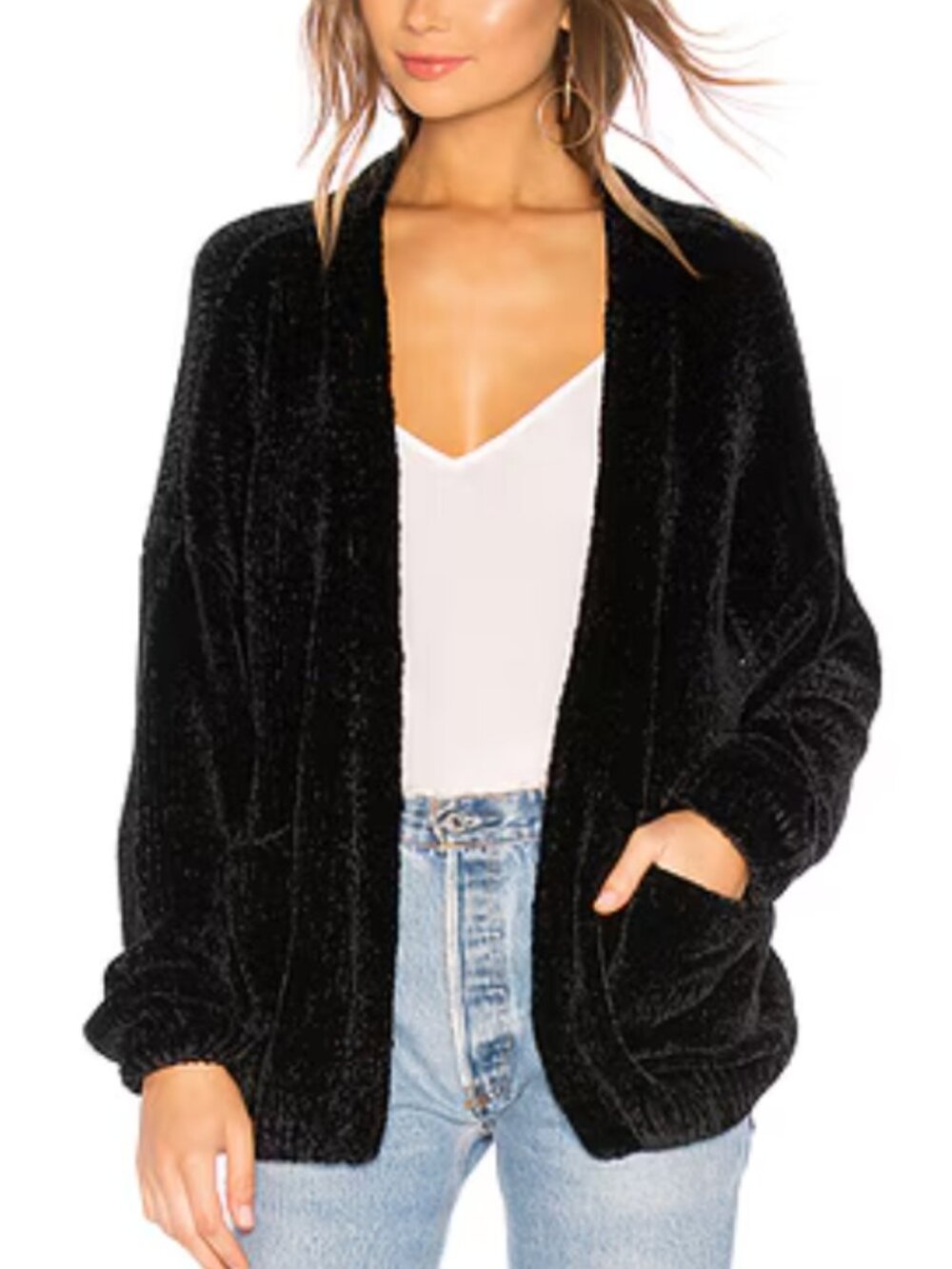 Sanctuary black chenille open front long cardigan M